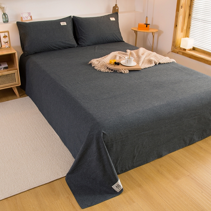 91家纺网 家纺一手货源 找家纺 柠萌家居 2023最新无印良品风格A类全棉色织水洗棉单床单 深灰色