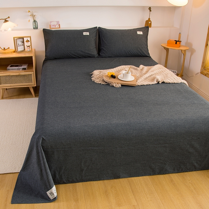 91家纺网 家纺一手货源 找家纺 柠萌家居 2023最新无印良品风格A类全棉色织水洗棉单床单 深灰色
