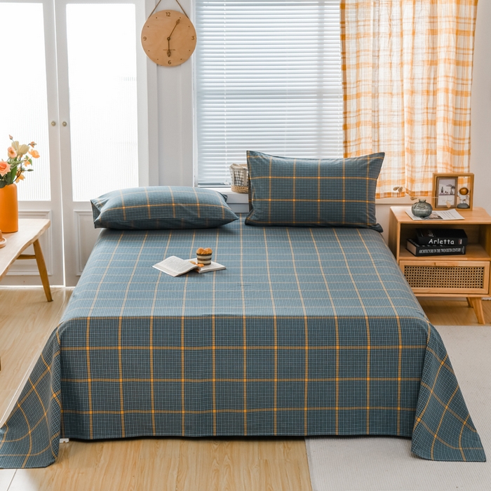 91家纺网 家纺一手货源 找家纺 柠萌家居 2023最新无印良品风格A类全棉色织水洗棉单床单 瓦尔灰