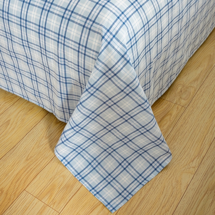 91家纺网 家纺一手货源 找家纺 柠萌家居 2023最新无印良品风格A类全棉色织水洗棉单床单 唯格-水蓝