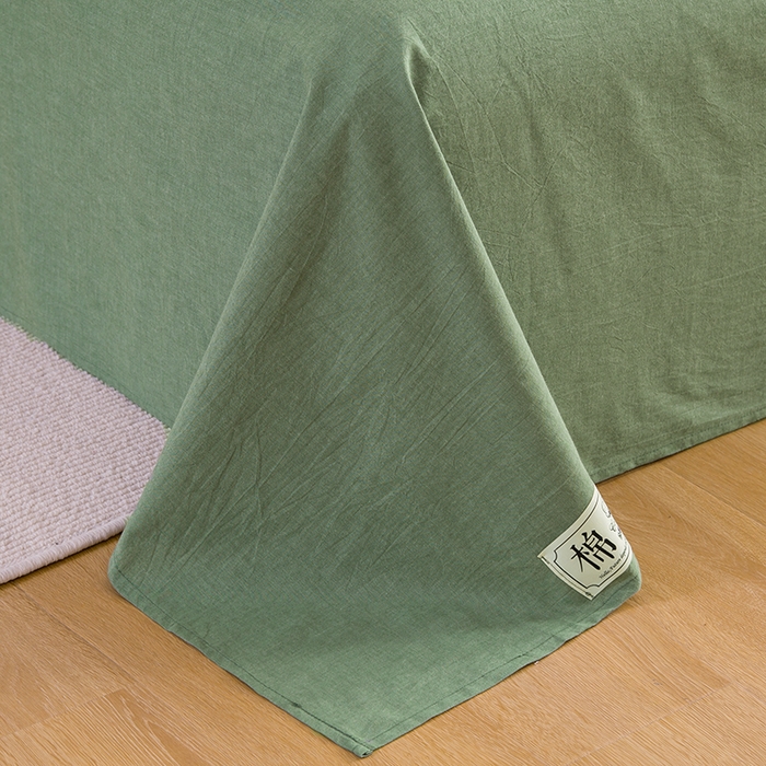 91家纺网 家纺一手货源 找家纺 柠萌家居 2023最新无印良品风格A类全棉色织水洗棉单床单 一抹绿