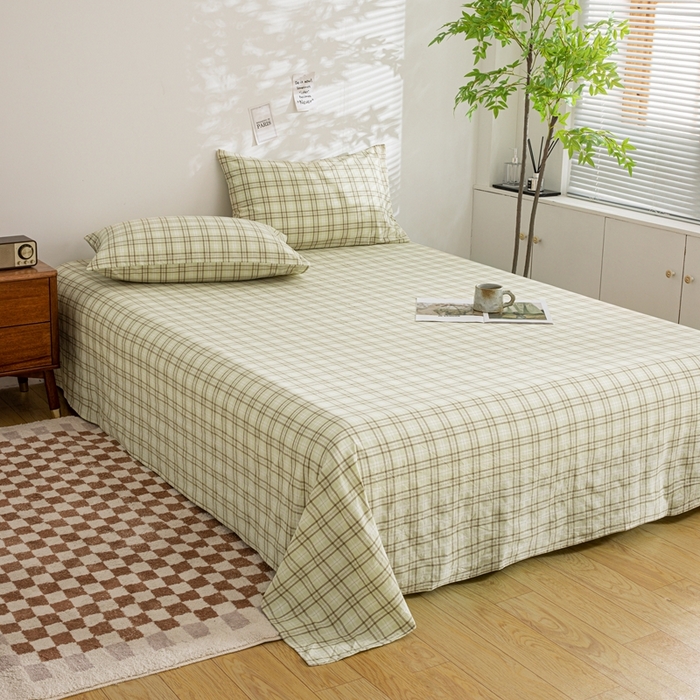 91家纺网 家纺一手货源 找家纺 柠萌家居 2023最新无印良品风格A类全棉色织水洗棉单床单 唯格-水绿