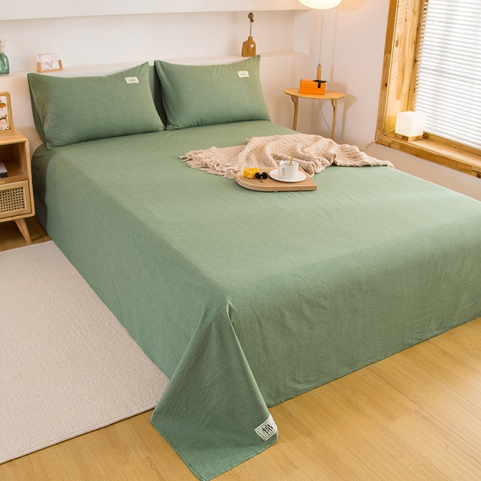 91家纺网 家纺一手货源 找家纺 柠萌家居 2023最新无印良品风格A类全棉色织水洗棉单床单 一抹绿