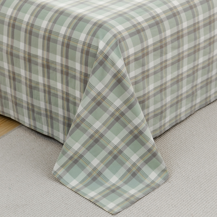 91家纺网 家纺一手货源 找家纺 柠萌家居 2023最新无印良品风格A类全棉色织水洗棉单床单 遇见绿格