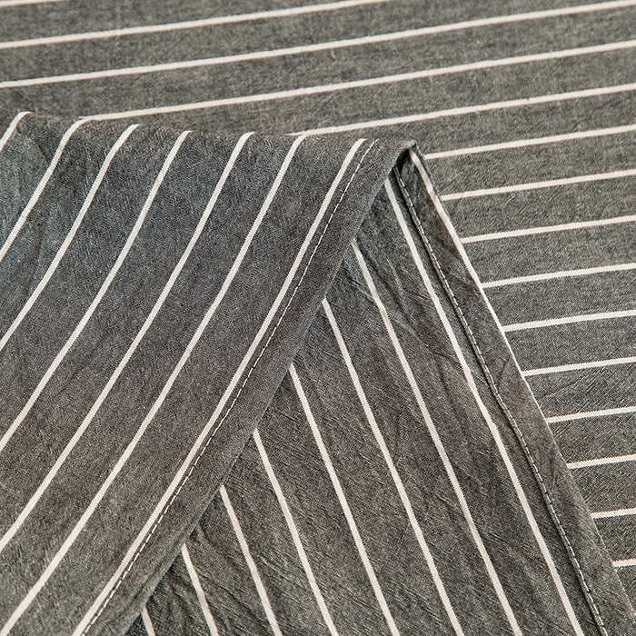 91家纺网 家纺一手货源 找家纺 柠萌家居 2023最新无印良品风格A类全棉色织水洗棉单床单 中条纹深灰