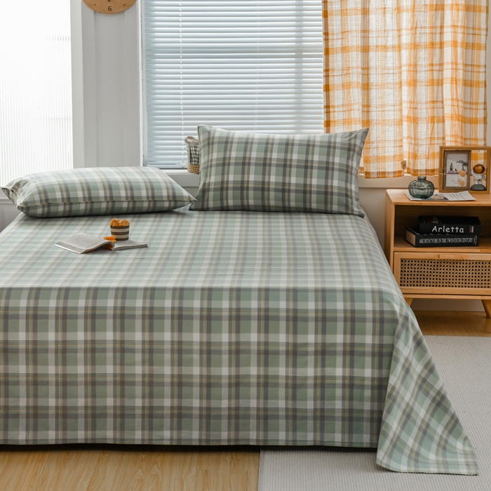 91家纺网 家纺一手货源 找家纺 柠萌家居 2023最新无印良品风格A类全棉色织水洗棉单床单 遇见绿格