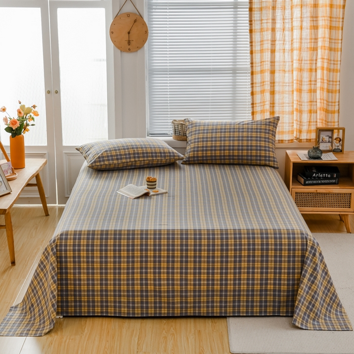 91家纺网 家纺一手货源 找家纺 柠萌家居 2023最新无印良品风格A类全棉色织水洗棉单床单 芳华灰