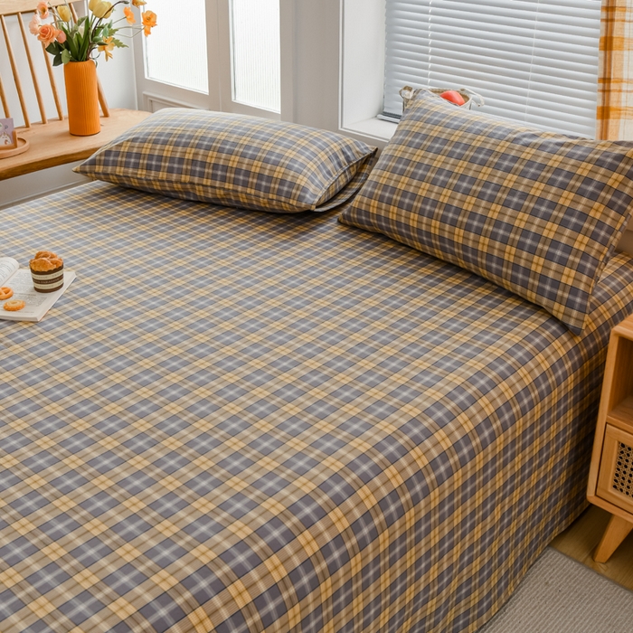 91家纺网 家纺一手货源 找家纺 柠萌家居 2023最新无印良品风格A类全棉色织水洗棉单床单 芳华灰