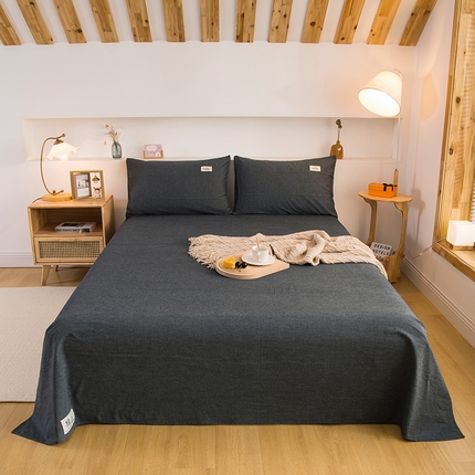 91家纺网 家纺一手货源 找家纺 柠萌家居 2023最新无印良品风格A类全棉色织水洗棉单床单 深灰色