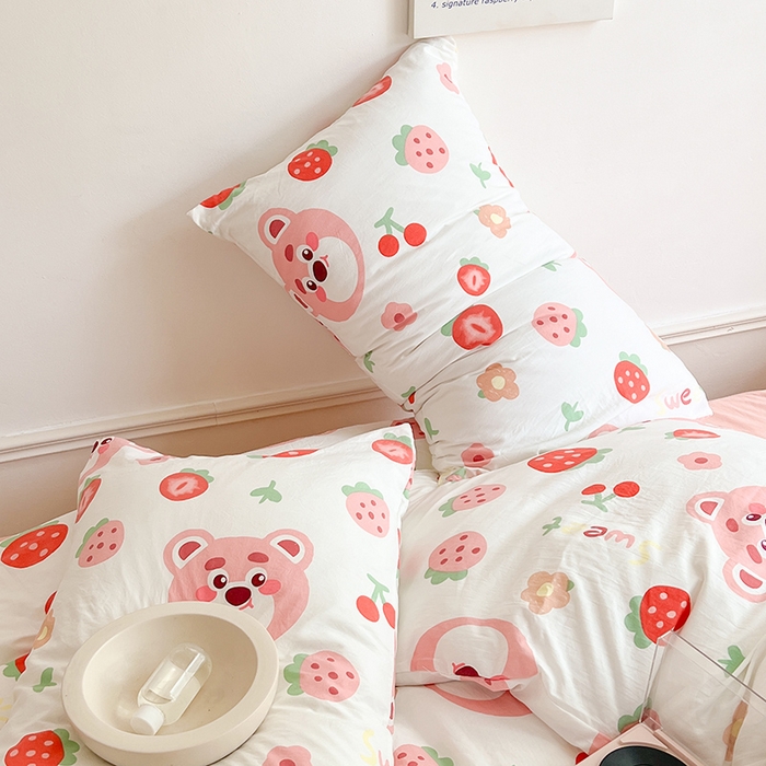 91家纺网 家纺一手货源 找家纺 芷凡 2023新款A类双层纱水洗棉麻茶萃棉四件套 草莓蛋糕