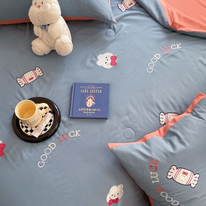 91家纺网 家纺一手货源 找家纺 柚子2023新款莱塞尔夏被四件套 大白兔