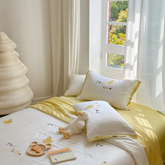 91家纺网 家纺一手货源 找家纺 柚子2023新款莱塞尔夏被四件套 梨子