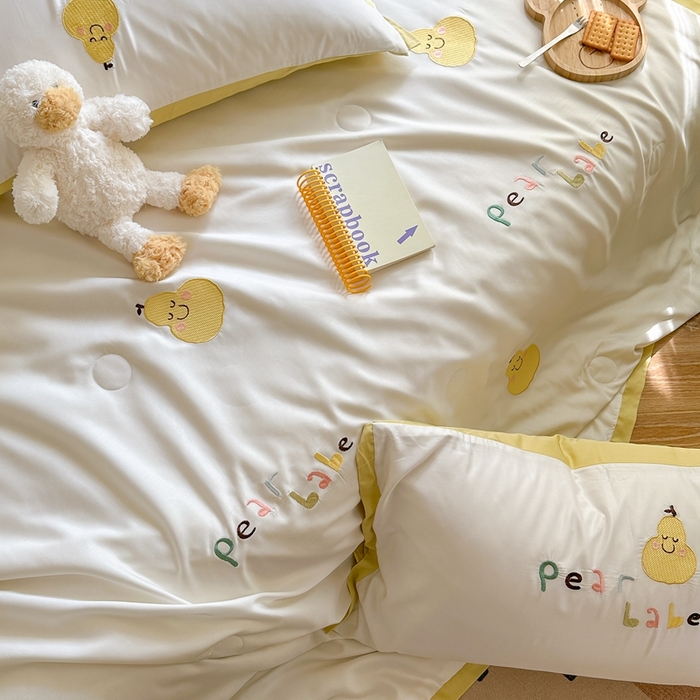 91家纺网 家纺一手货源 找家纺 柚子2023新款莱塞尔夏被四件套 梨子