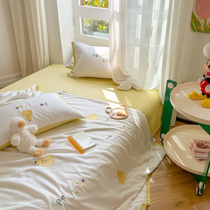 91家纺网 家纺一手货源 找家纺 柚子2023新款莱塞尔夏被四件套 梨子