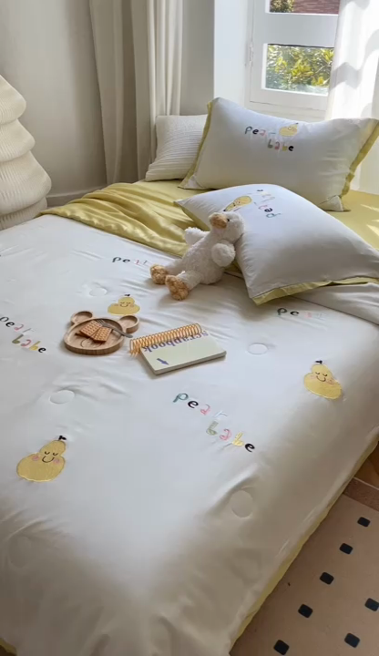 91家纺网 家纺一手货源 找家纺 柚子2023新款莱塞尔夏被四件套 梨子