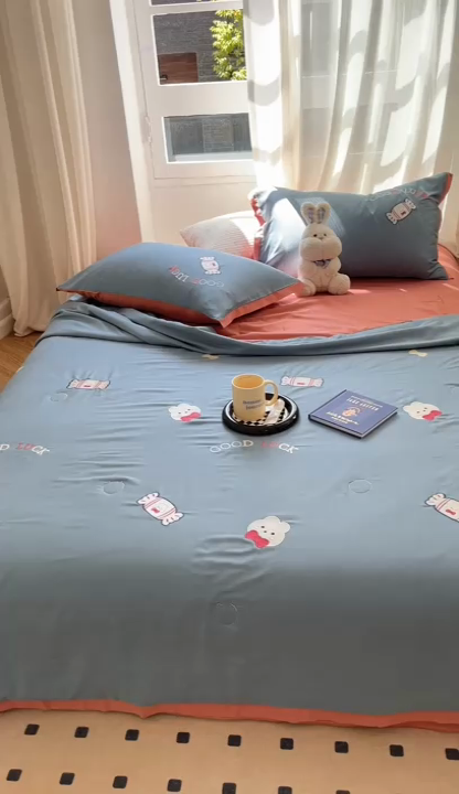 91家纺网 家纺一手货源 找家纺 柚子2023新款莱塞尔夏被四件套 大白兔