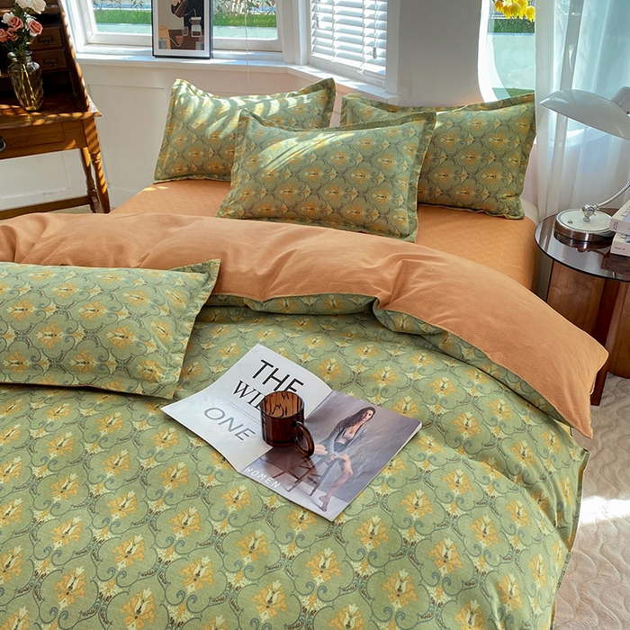 91家纺网 家纺一手货源 找家纺 妖妖家纺 2023铂金高克重植物羊绒130克斜纹印花四件套 朝暮