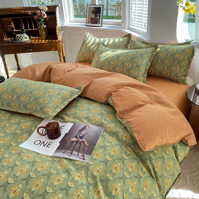 91家纺网 家纺一手货源 找家纺 妖妖家纺 2023铂金高克重植物羊绒130克斜纹印花四件套 朝暮