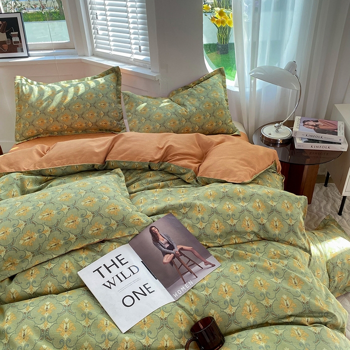 91家纺网 家纺一手货源 找家纺 妖妖家纺 2023铂金高克重植物羊绒130克斜纹印花四件套 朝暮