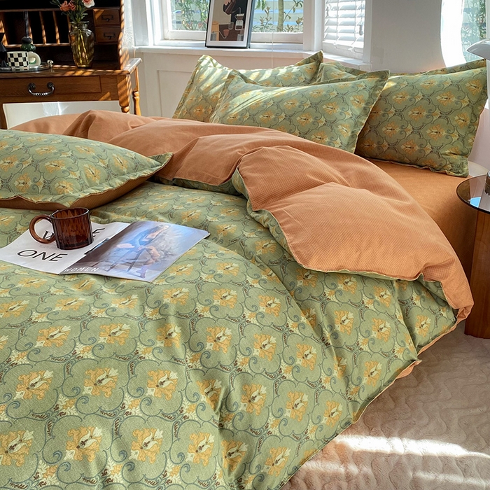 91家纺网 家纺一手货源 找家纺 妖妖家纺 2023铂金高克重植物羊绒130克斜纹印花四件套 朝暮