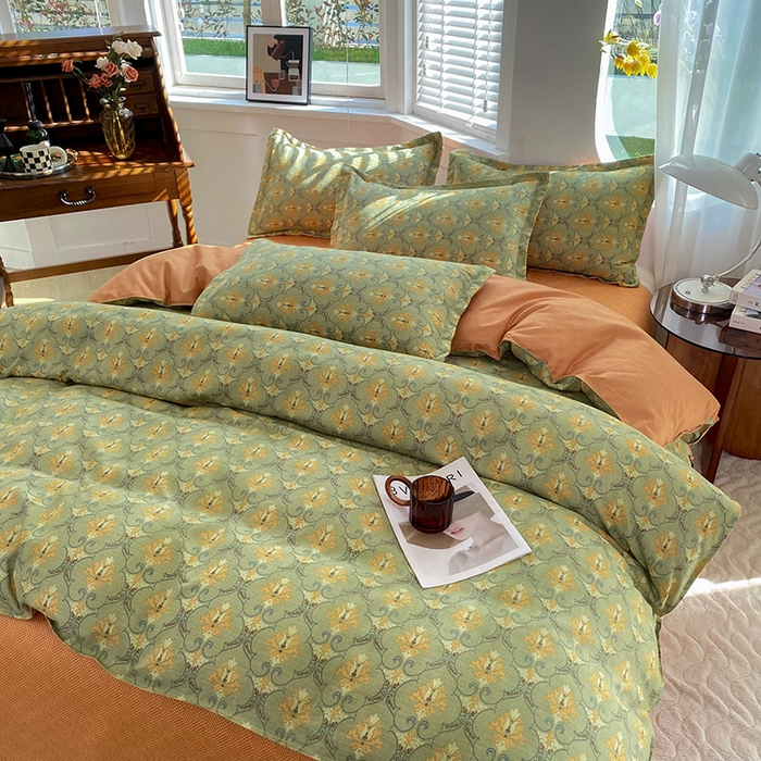 91家纺网 家纺一手货源 找家纺 妖妖家纺 2023铂金高克重植物羊绒130克斜纹印花四件套 朝暮