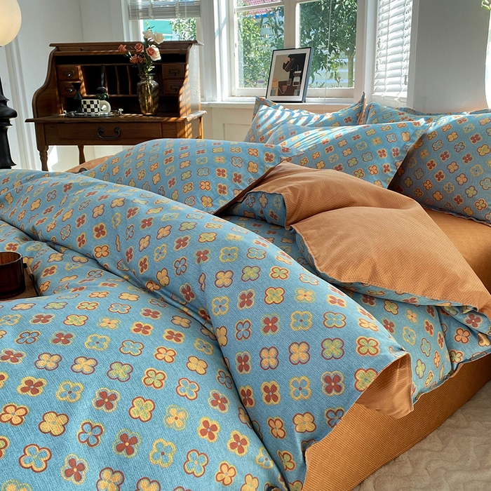 91家纺网 家纺一手货源 找家纺 妖妖家纺 2023铂金高克重植物羊绒130克斜纹印花四件套 芙拉