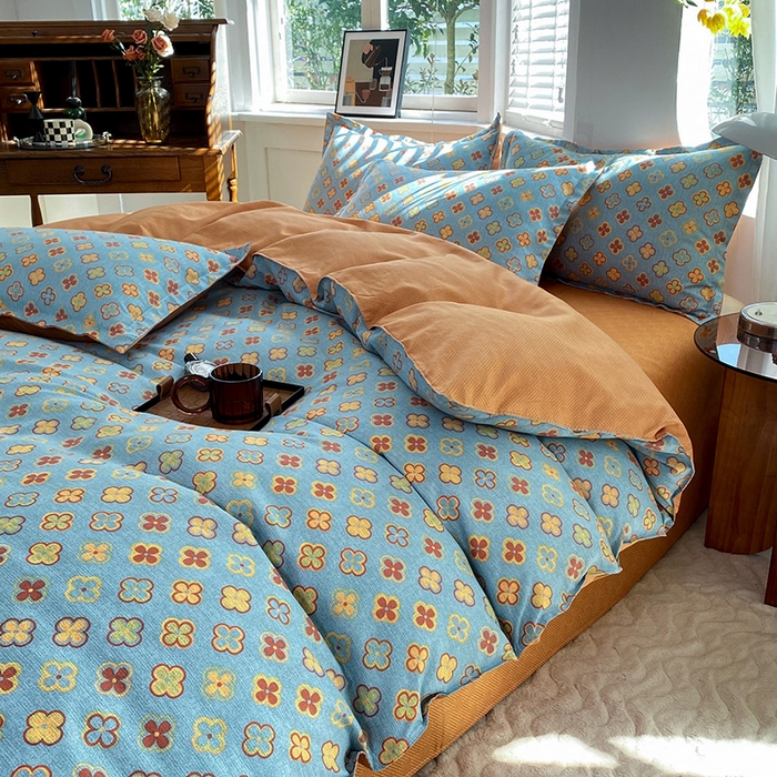 91家纺网 家纺一手货源 找家纺 妖妖家纺 2023铂金高克重植物羊绒130克斜纹印花四件套 芙拉