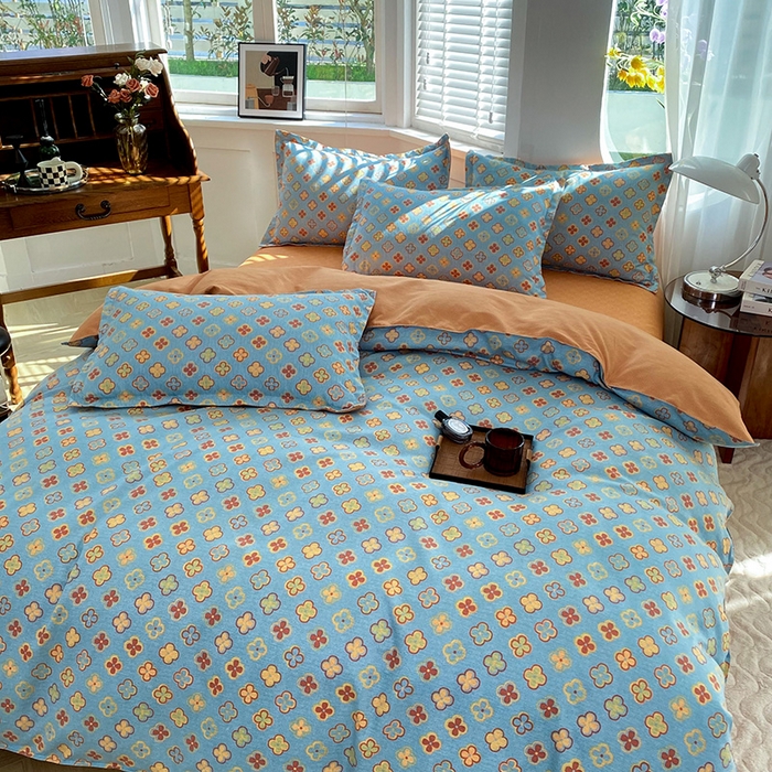 91家纺网 家纺一手货源 找家纺 妖妖家纺 2023铂金高克重植物羊绒130克斜纹印花四件套 芙拉