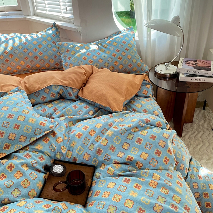 91家纺网 家纺一手货源 找家纺 妖妖家纺 2023铂金高克重植物羊绒130克斜纹印花四件套 芙拉