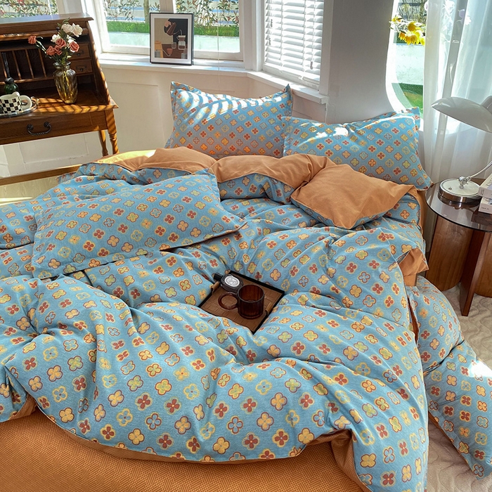 91家纺网 家纺一手货源 找家纺 妖妖家纺 2023铂金高克重植物羊绒130克斜纹印花四件套 芙拉