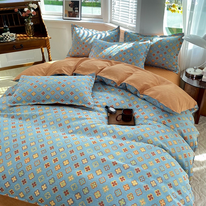 91家纺网 家纺一手货源 找家纺 妖妖家纺 2023铂金高克重植物羊绒130克斜纹印花四件套 芙拉