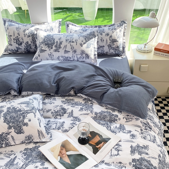 91家纺网 家纺一手货源 找家纺 妖妖家纺 2023铂金高克重植物羊绒130克斜纹印花四件套 观雅