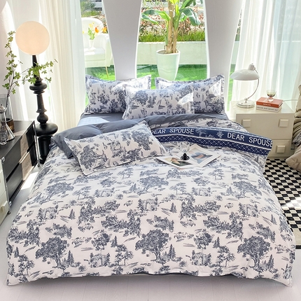 妖妖家纺 2023铂金高克重植物羊绒130克斜纹印花四件套 观雅