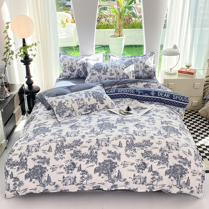 91家纺网 家纺一手货源 找家纺 妖妖家纺 2023铂金高克重植物羊绒130克斜纹印花四件套 观雅