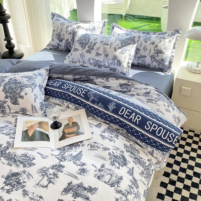 91家纺网 家纺一手货源 找家纺 妖妖家纺 2023铂金高克重植物羊绒130克斜纹印花四件套 观雅