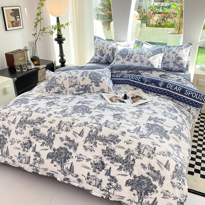 91家纺网 家纺一手货源 找家纺 妖妖家纺 2023铂金高克重植物羊绒130克斜纹印花四件套 观雅