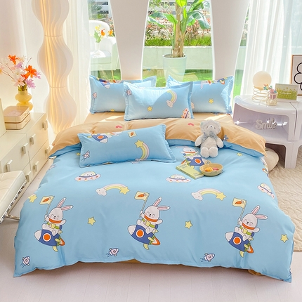 妖妖家纺 2023铂金高克重植物羊绒130克斜纹印花四件套 宇航兔