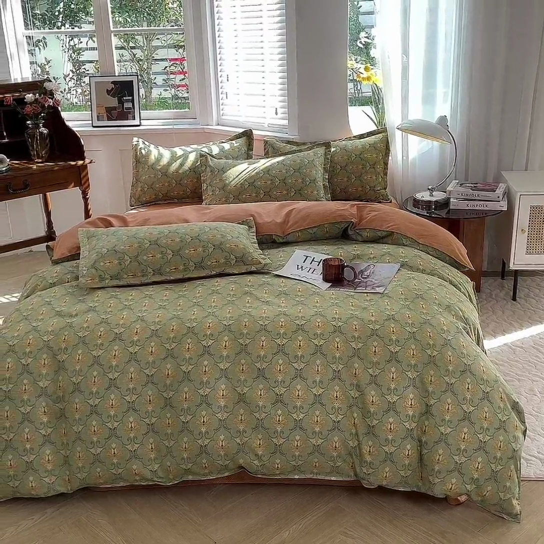 91家纺网 家纺一手货源 找家纺 妖妖家纺 2023铂金高克重植物羊绒130克斜纹印花四件套 朝暮