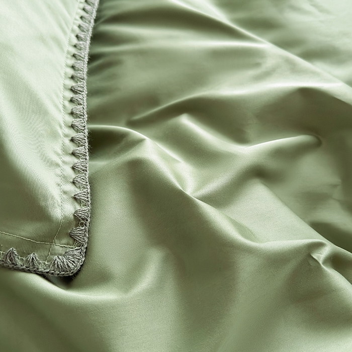 91家纺网 家纺一手货源 找家纺 怡家居2023新款100支长绒棉贝壳针四件套 橄榄绿