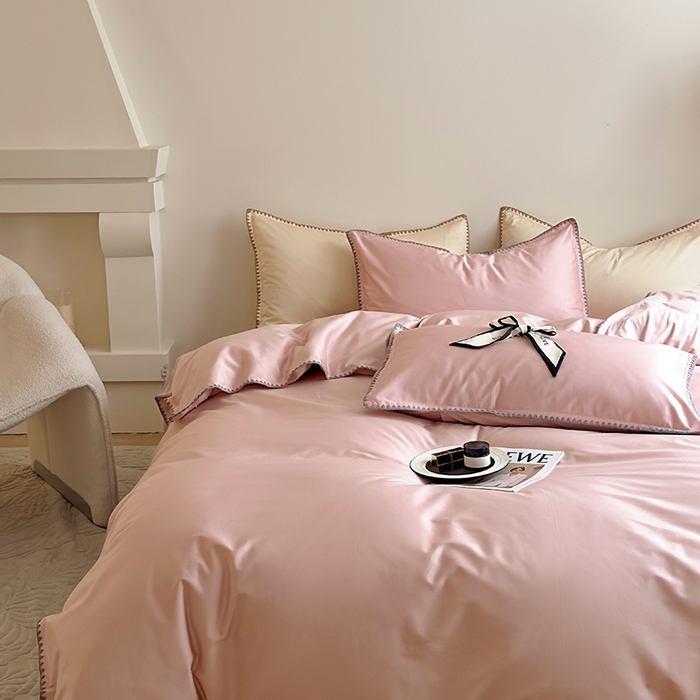 91家纺网 家纺一手货源 找家纺 怡家居2023新款100支长绒棉贝壳针四件套 萝莉粉