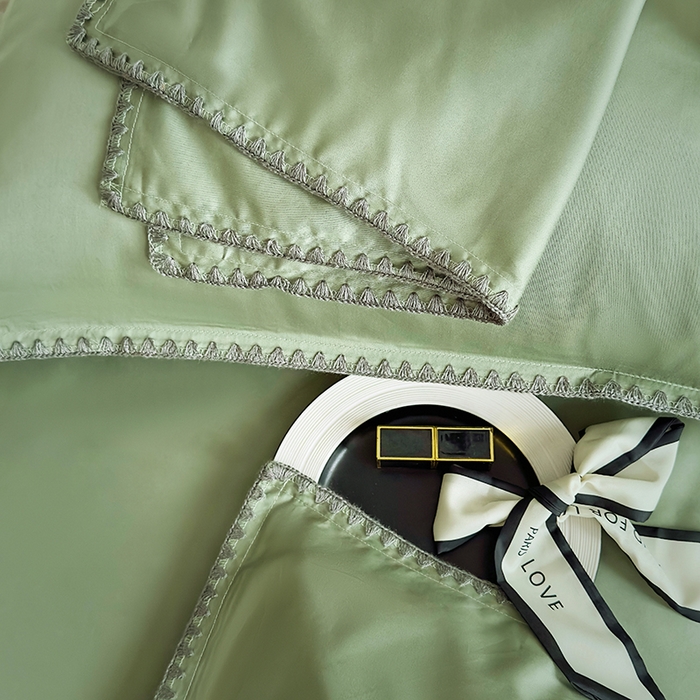 91家纺网 家纺一手货源 找家纺 怡家居2023新款100支长绒棉贝壳针四件套 橄榄绿