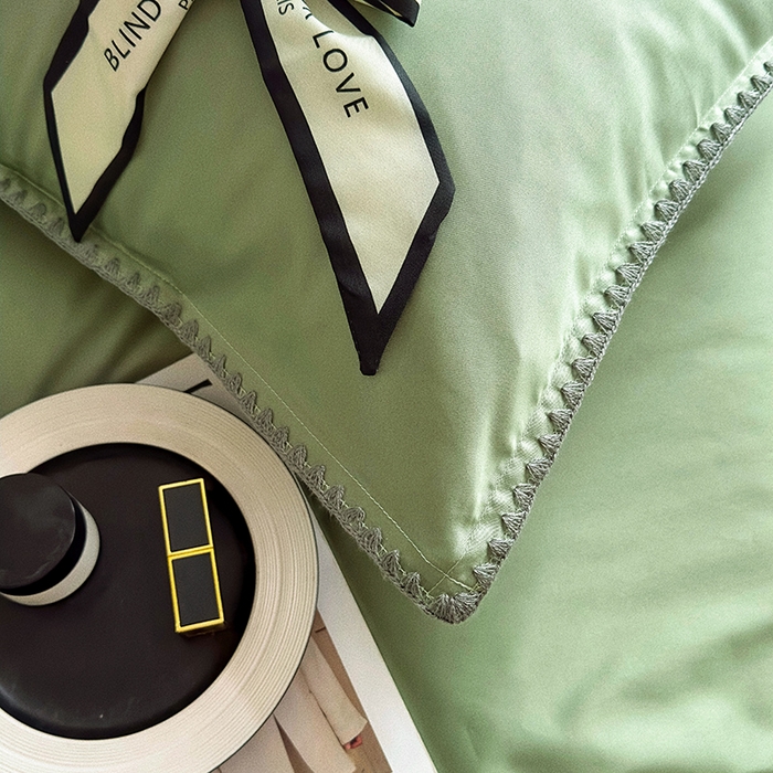 91家纺网 家纺一手货源 找家纺 怡家居2023新款100支长绒棉贝壳针四件套 橄榄绿