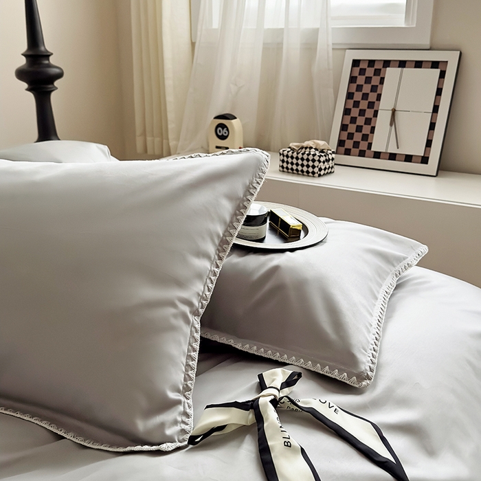 91家纺网 家纺一手货源 找家纺 怡家居2023新款100支长绒棉贝壳针四件套 摩登灰