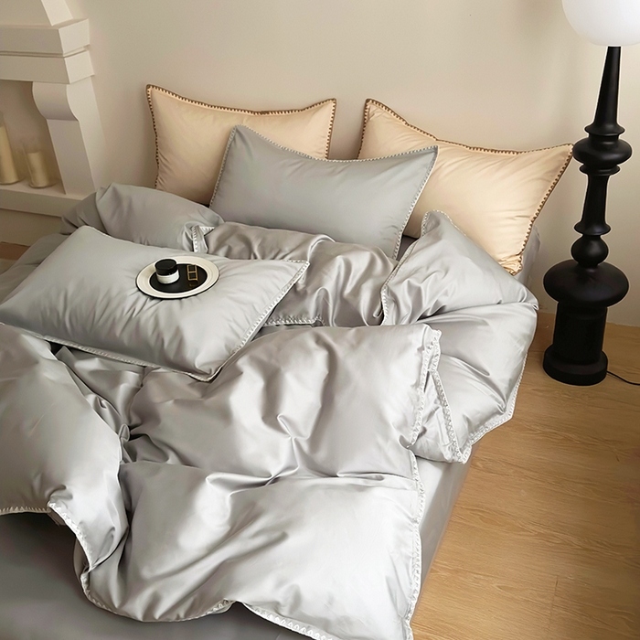 91家纺网 家纺一手货源 找家纺 怡家居2023新款100支长绒棉贝壳针四件套 摩登灰