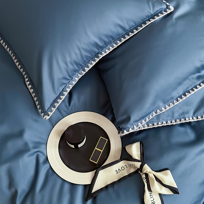 91家纺网 家纺一手货源 找家纺 怡家居2023新款100支长绒棉贝壳针四件套 梦幻蓝