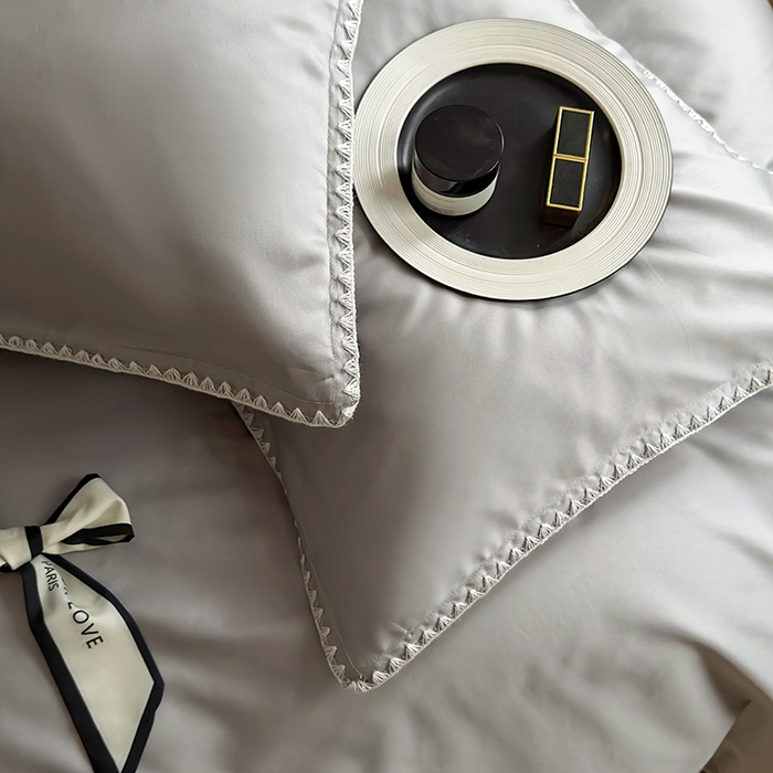 91家纺网 家纺一手货源 找家纺 怡家居2023新款100支长绒棉贝壳针四件套 摩登灰