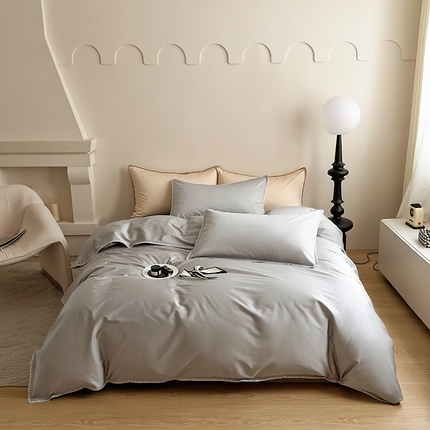 怡家居2023新款100支长绒棉贝壳针四件套 摩登灰