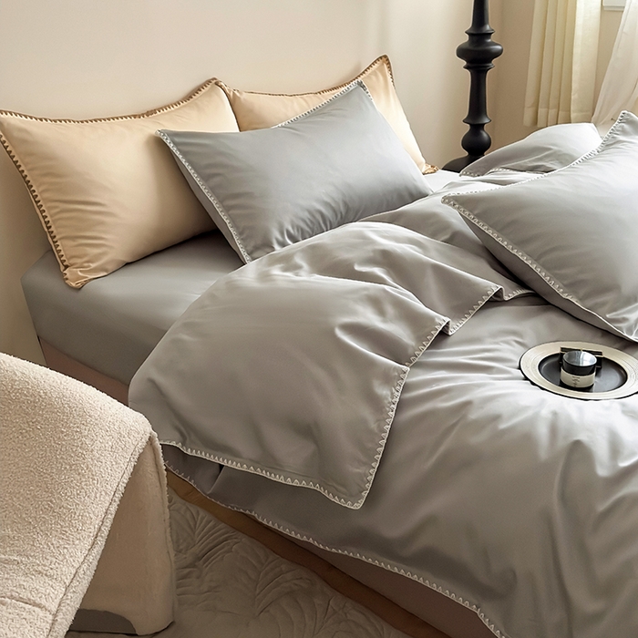 91家纺网 家纺一手货源 找家纺 怡家居2023新款100支长绒棉贝壳针四件套 摩登灰