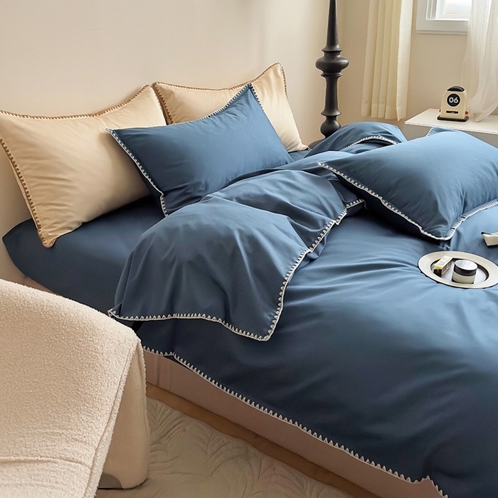 91家纺网 家纺一手货源 找家纺 怡家居2023新款100支长绒棉贝壳针四件套 梦幻蓝