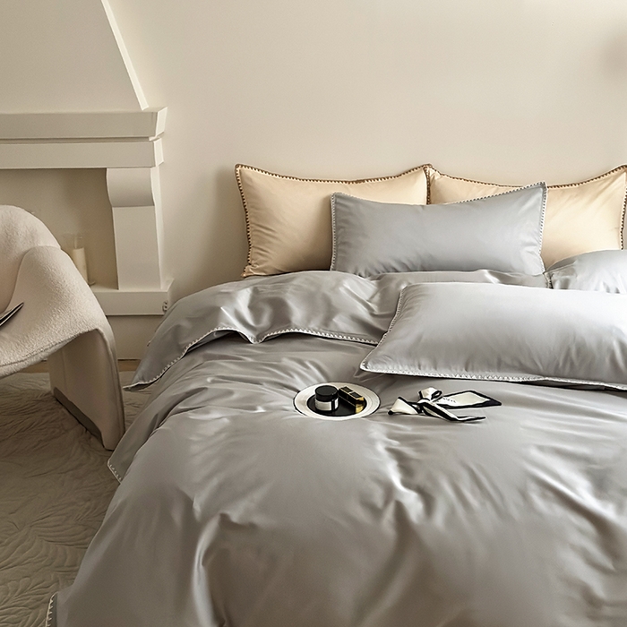 91家纺网 家纺一手货源 找家纺 怡家居2023新款100支长绒棉贝壳针四件套 摩登灰